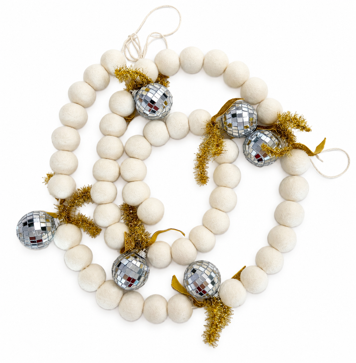 White Disco Ball Felt Garland